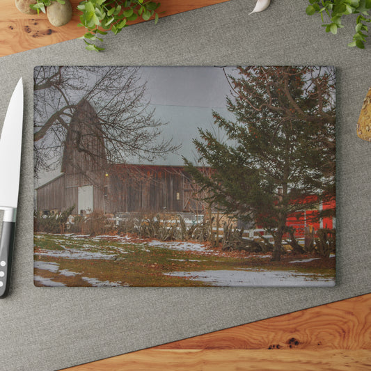 U R There Photography Schott Road Grey II Rustic Farmhouse Tempered-Glass Cutting Board