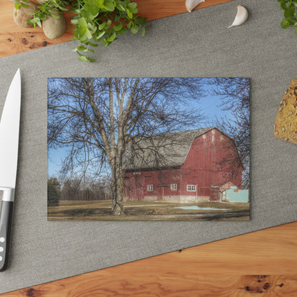 U R There Photography Dixon Road Red Rustic Farmhouse Tempered-Glass Cutting Board