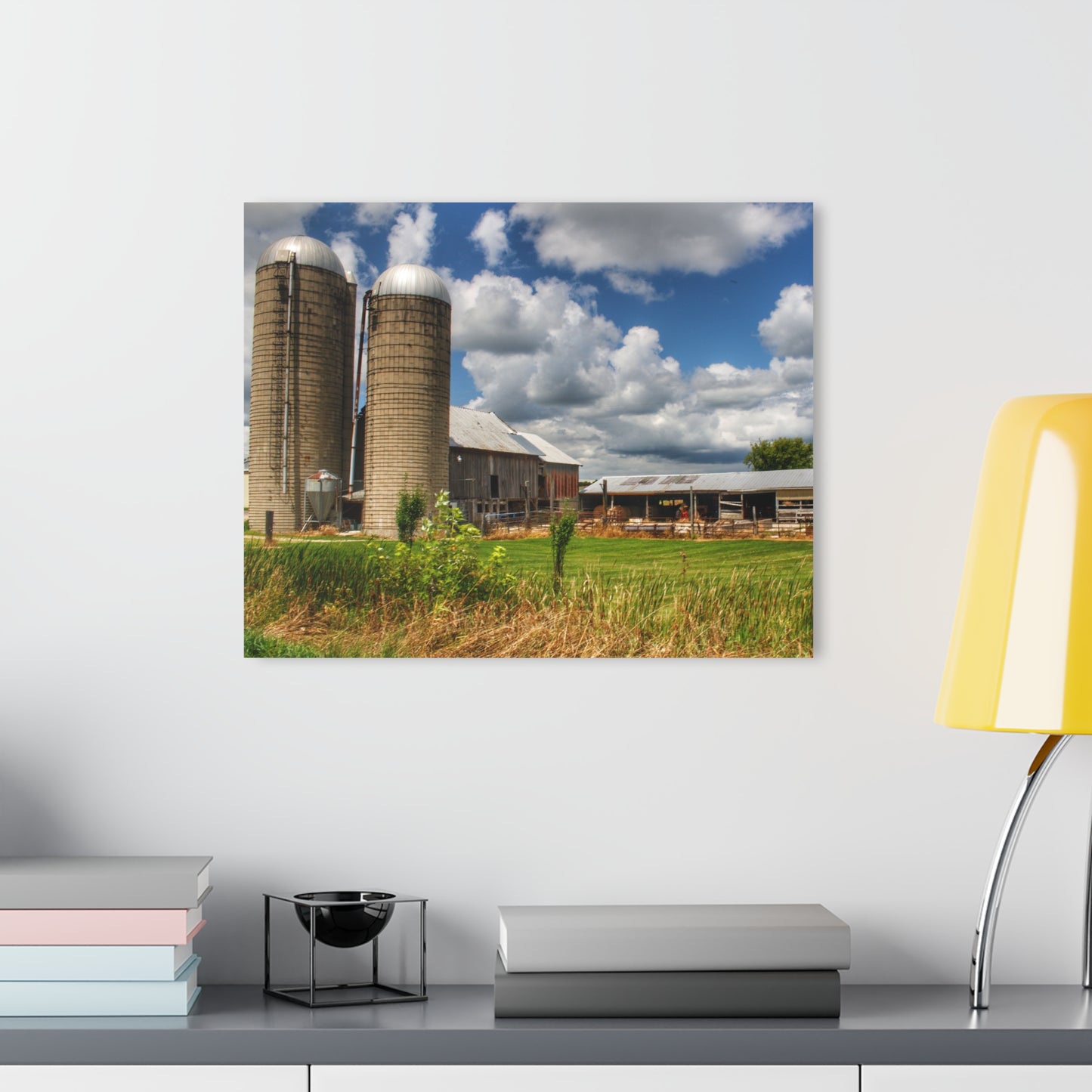 U R There Photography Millington Grey and Silos Rustic Farmhouse Acrylic Wall Print