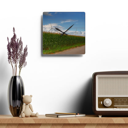 U R There Photography Gilford Road Corn Row Rustic Farmhouse Acrylic Analog Wall Clock
