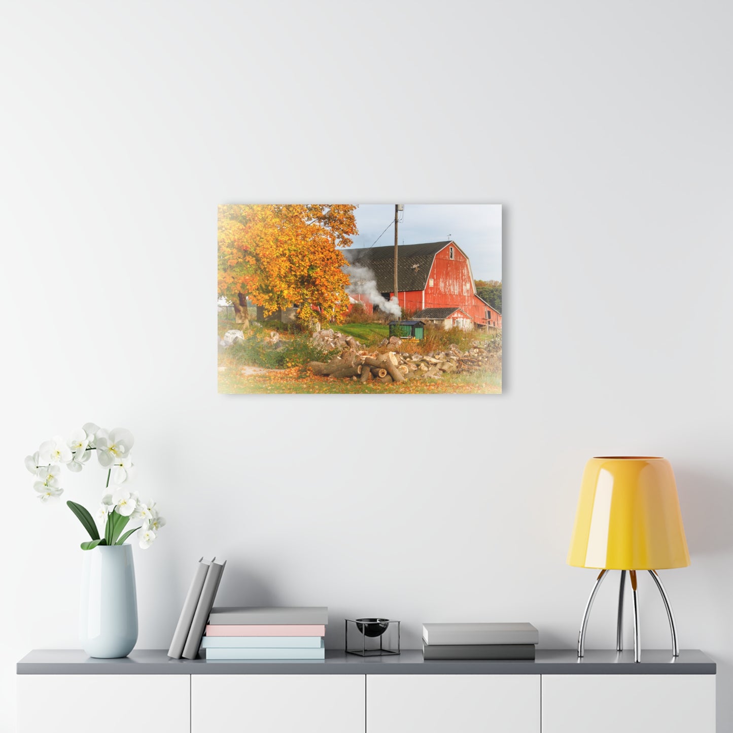 U R There Photography Greenwood Road Red in the Fall Rustic Farmhouse Acrylic Wall Print