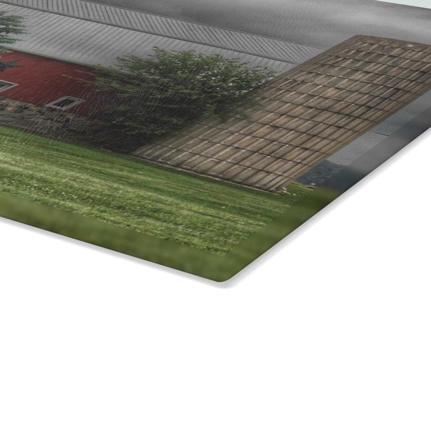 U R There Photography Clifford Road Red and Silo I Rustic Farmhouse Tempered-Glass Cutting Board