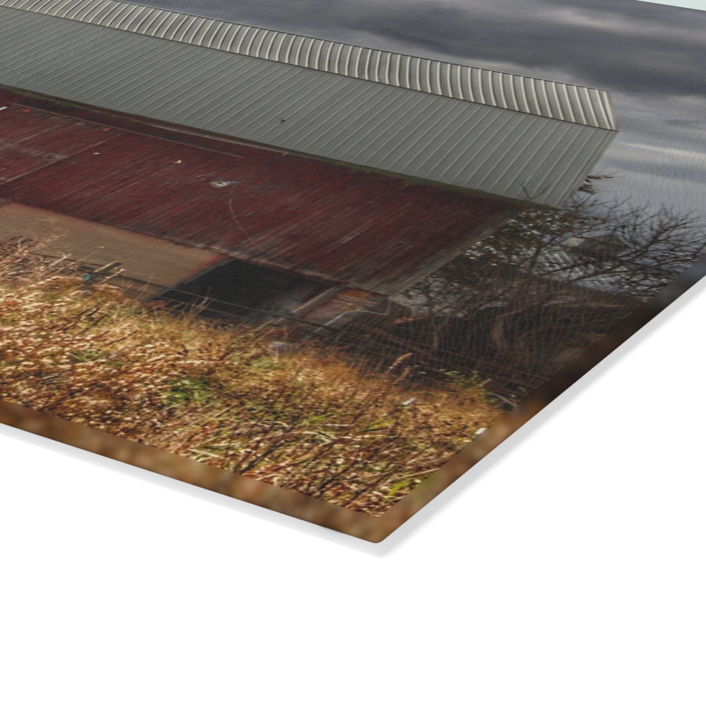 U R There Photography Booth Road Cow Barn I Rustic Farmhouse Tempered-Glass Cutting Board