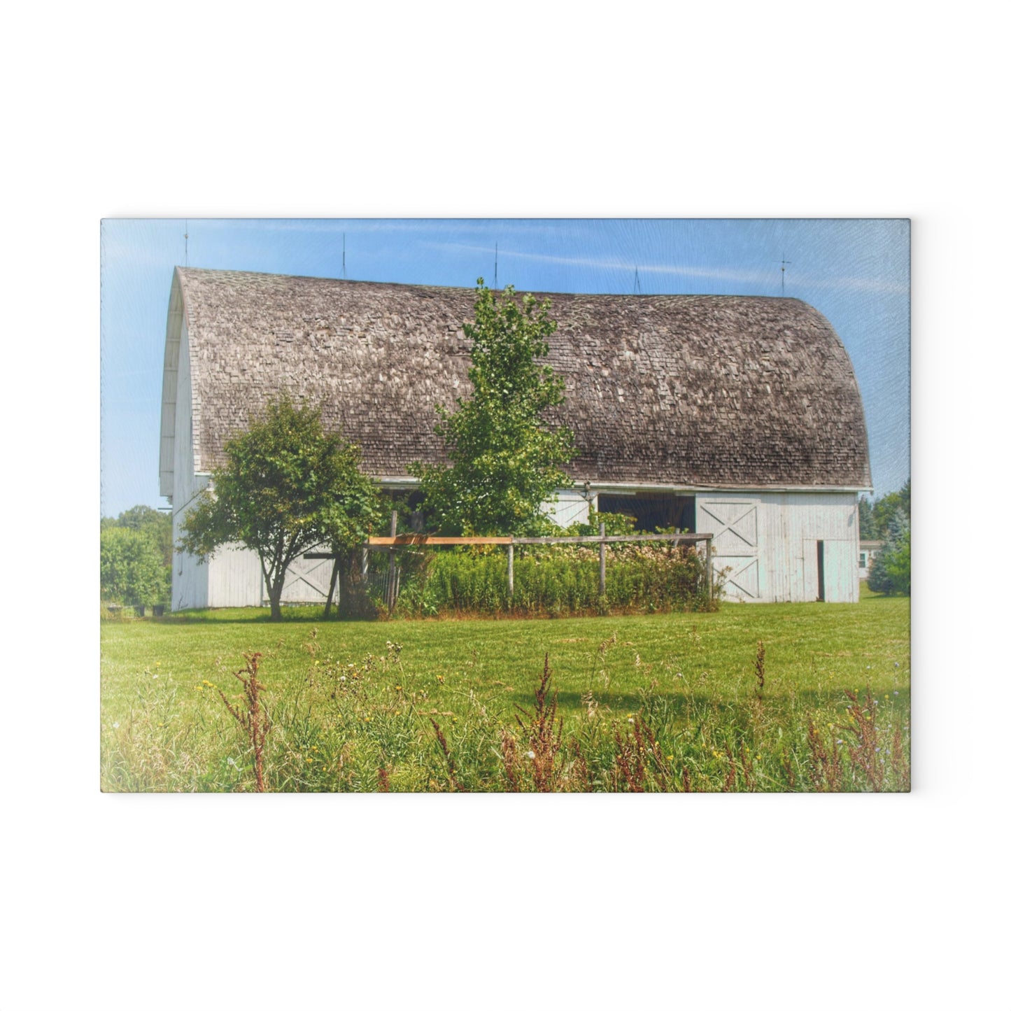 U R There Photography Country White Rustic Farmhouse Tempered-Glass Cutting Board