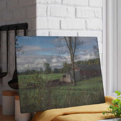 U R There Photography West Oregon Road Hidden Red IV Rustic Farmhouse Tempered-Glass Cutting Board