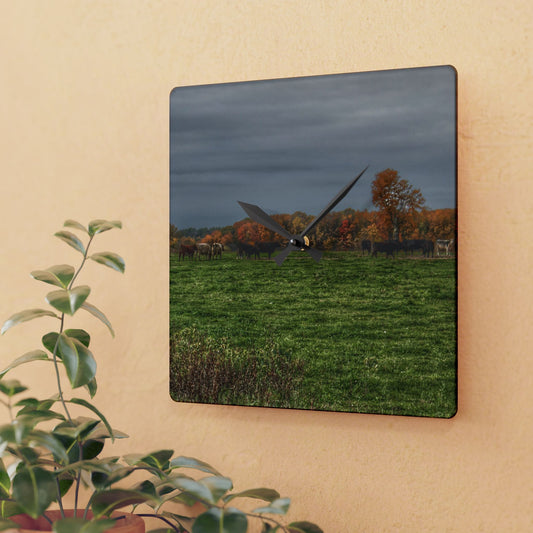 U R There Photography Oak Cows Rustic Farmhouse Acrylic Analog Wall Clock