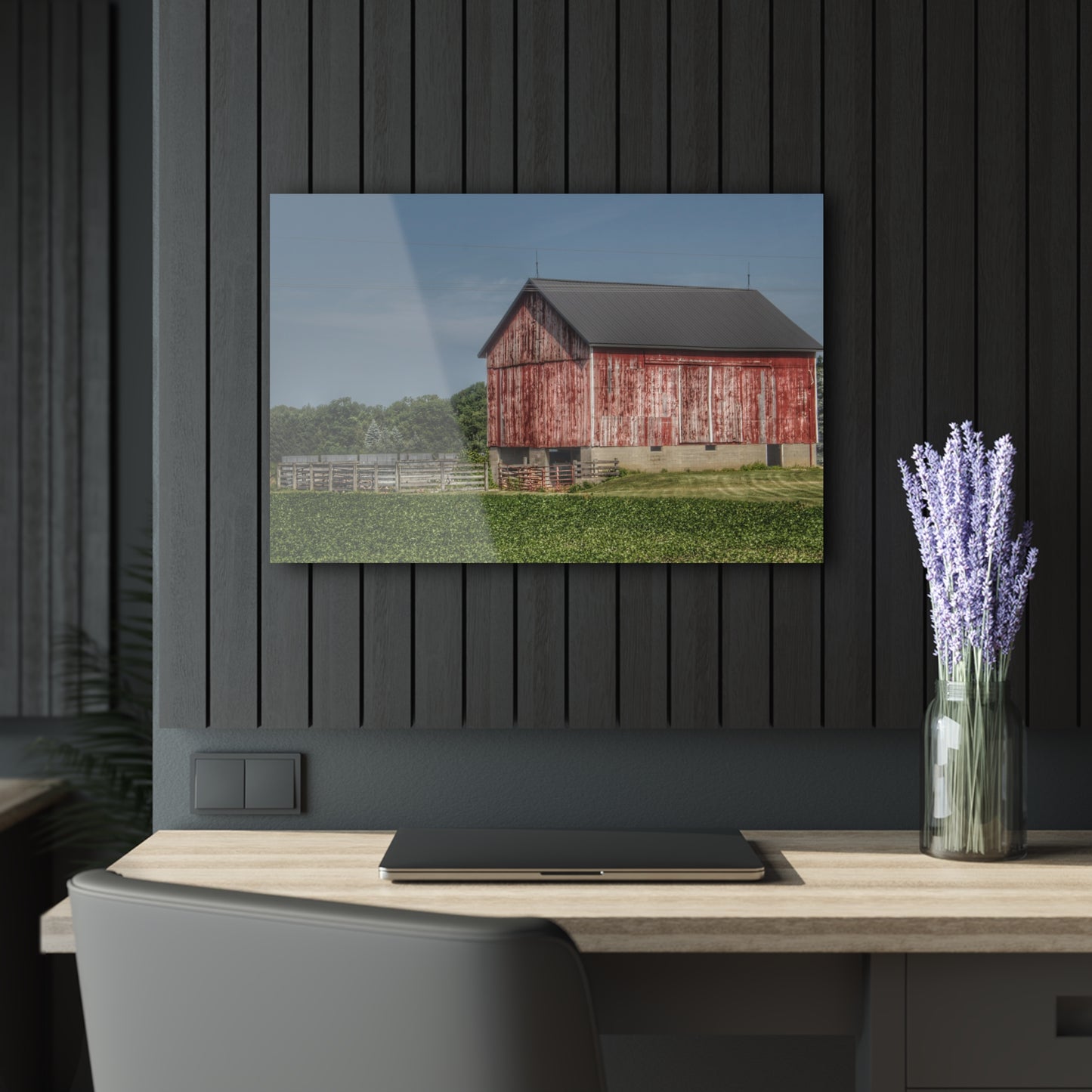 U R There Photography Lake Pleasant Corral Red I Rustic Farmhouse Acrylic Wall Print