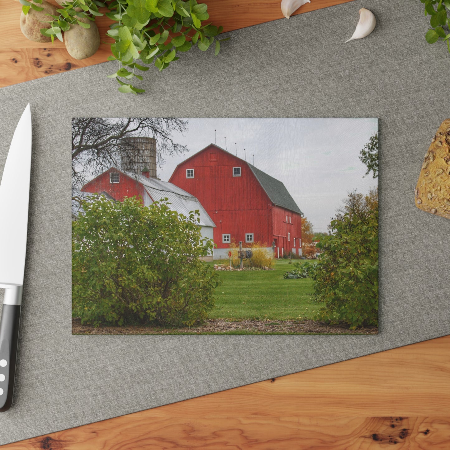 U R There Photography Potters Road Reds Rustic Farmhouse Tempered-Glass Cutting Board