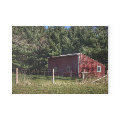 U R There Photography Little Red Shack Rustic Farmhouse Tempered-Glass Cutting Board