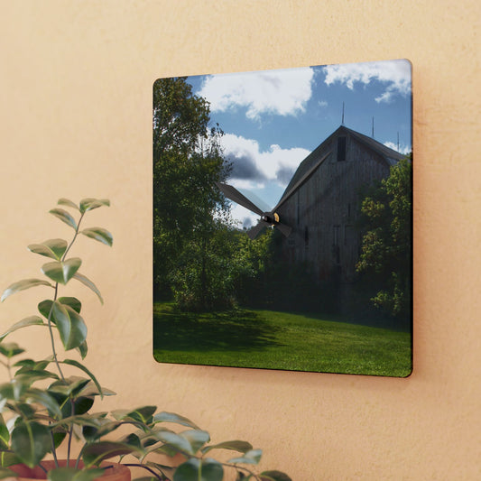 U R There Photography Oakwood Grey Rustic Farmhouse Acrylic Analog Wall Clock