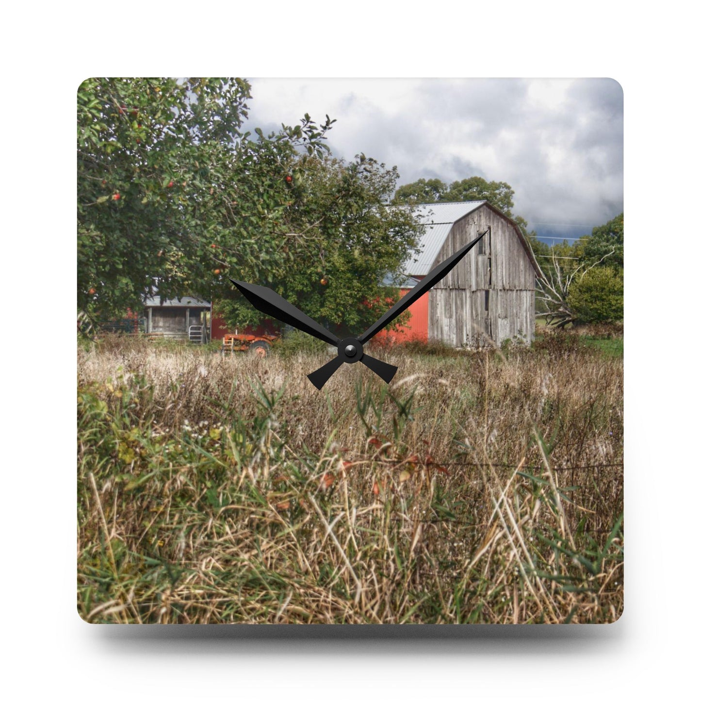 U R There Photography East Frances Road Hidden Grey I Rustic Farmhouse Acrylic Analog Wall Clock