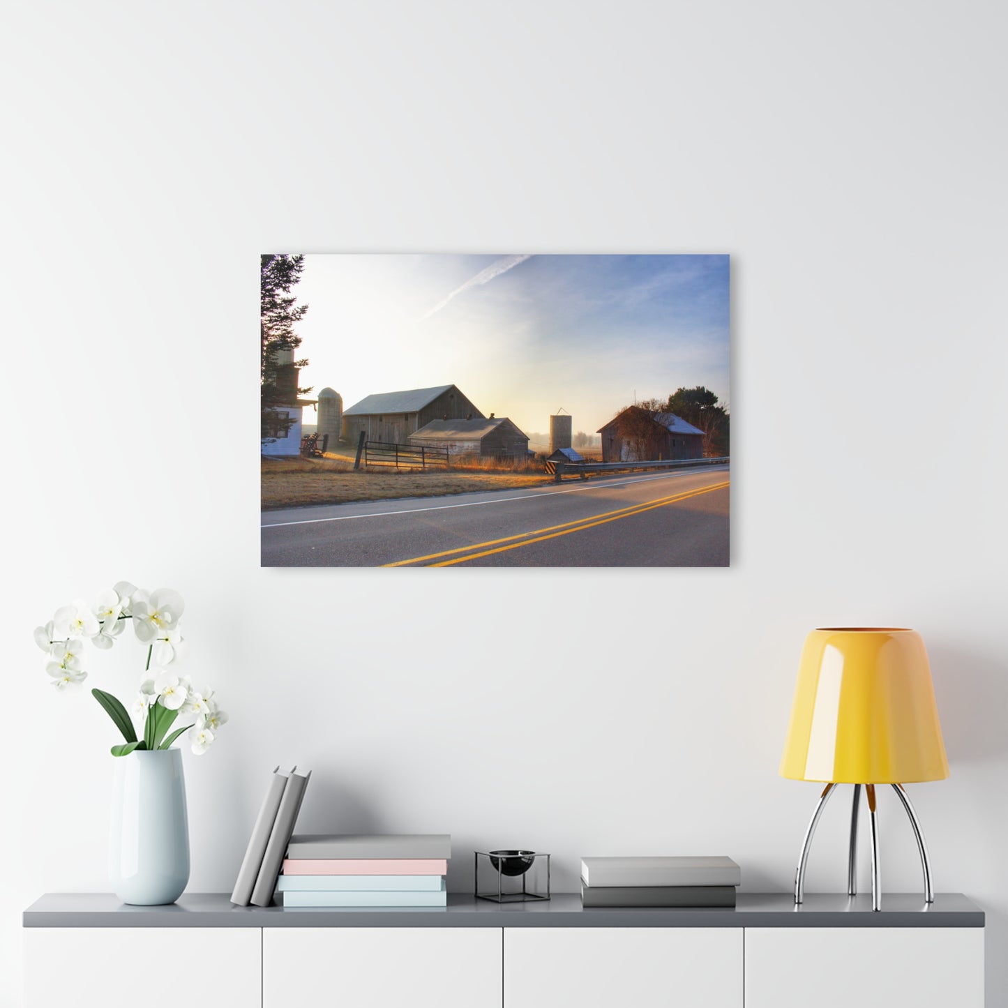 U R There Photography Wilder Road Foggy Morning Greys Rustic Farmhouse Acrylic Wall Print