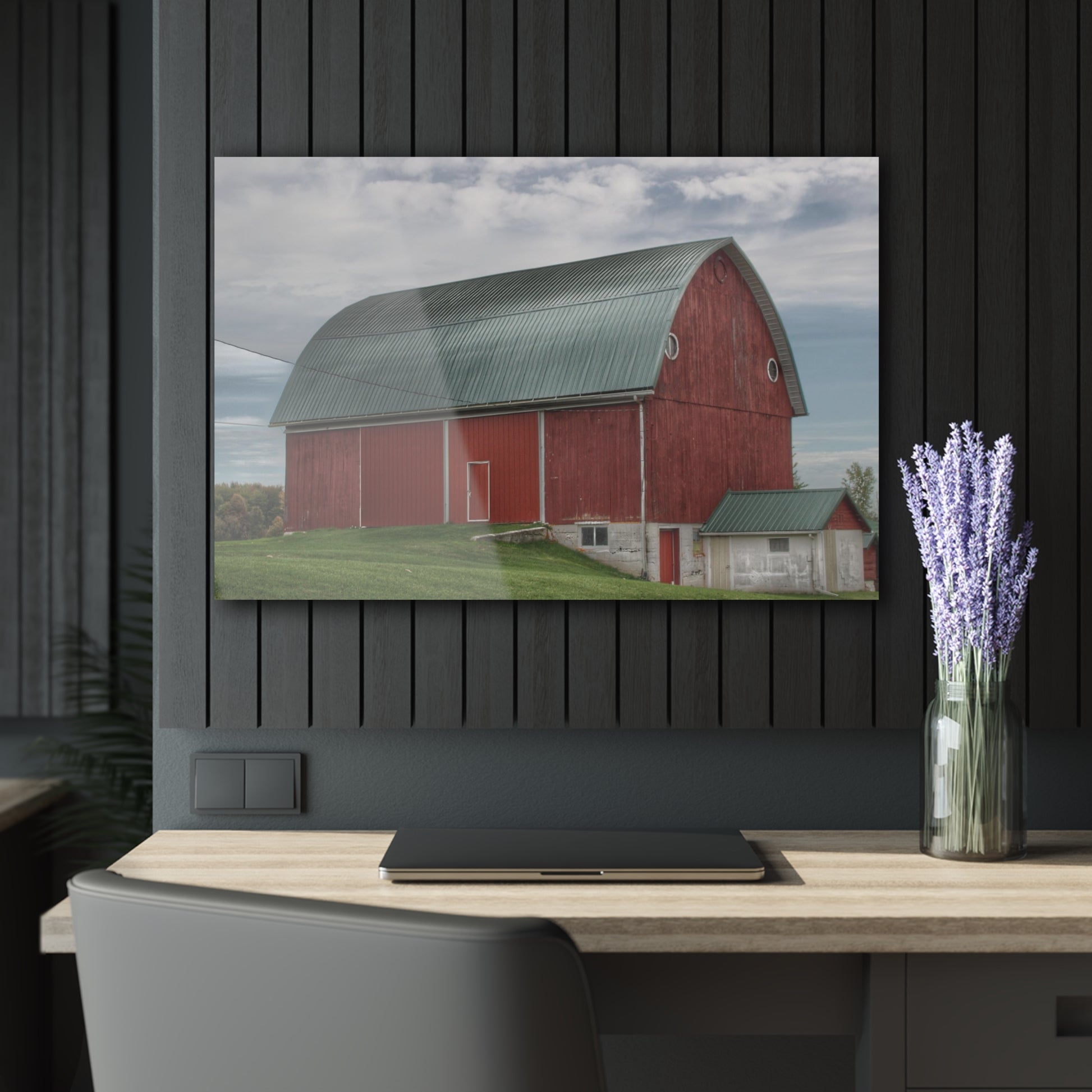 U R There Photography Elmwood Road Red I Rustic Farmhouse Acrylic Wall Print 30″ x 20″ (Horizontal) 0.25''