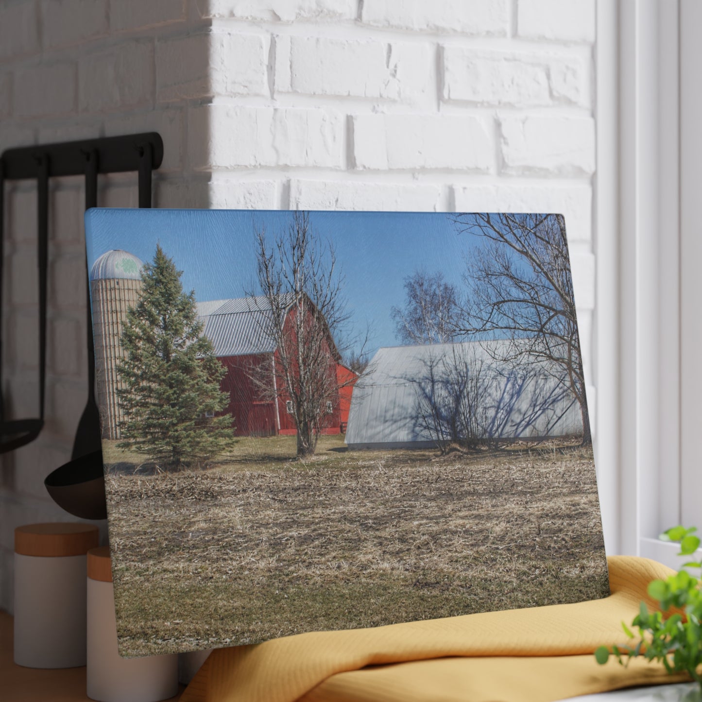 U R There Photography German Road Reds Rustic Farmhouse Tempered-Glass Cutting Board