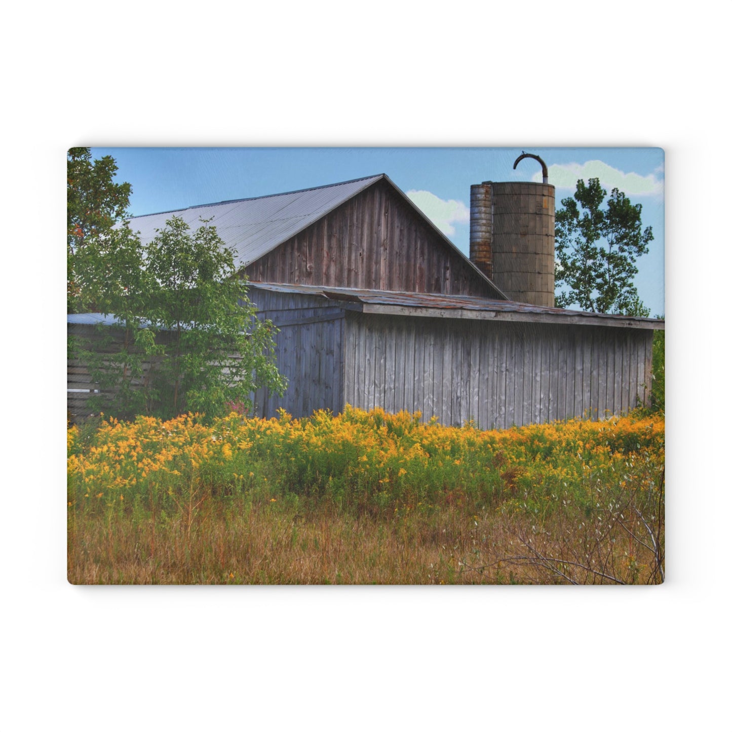 U R There Photography Church Road Grey II Rustic Farmhouse Tempered-Glass Cutting Board