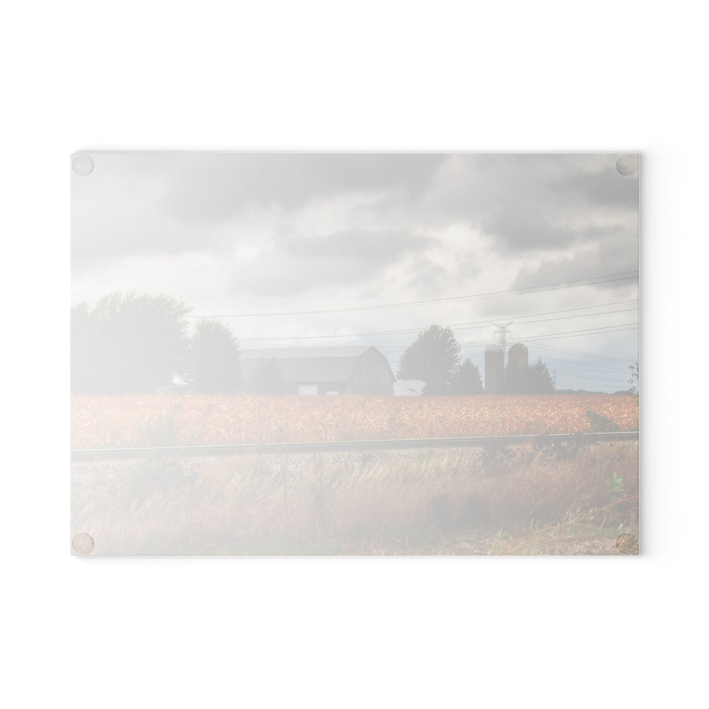 U R There Photography Reese Old Grey Beyond the Tracks Rustic Farmhouse Tempered-Glass Cutting Board