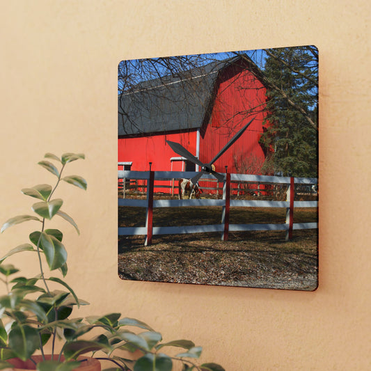 U R There Photography Wolcott Red and Filly Rustic Farmhouse Acrylic Analog Wall Clock
