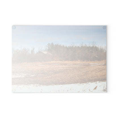 U R There Photography North Hunt Road Farm II Rustic Farmhouse Tempered-Glass Cutting Board