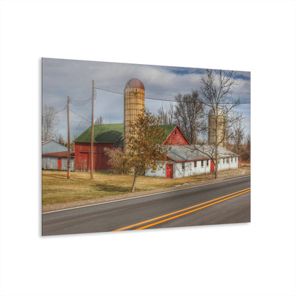 U R There Photography Newark Road Red and Silos III Rustic Farmhouse Acrylic Wall Print