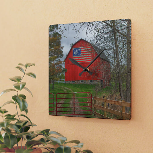 U R There Photography Patriot Red Rustic Farmhouse Acrylic Analog Wall Clock