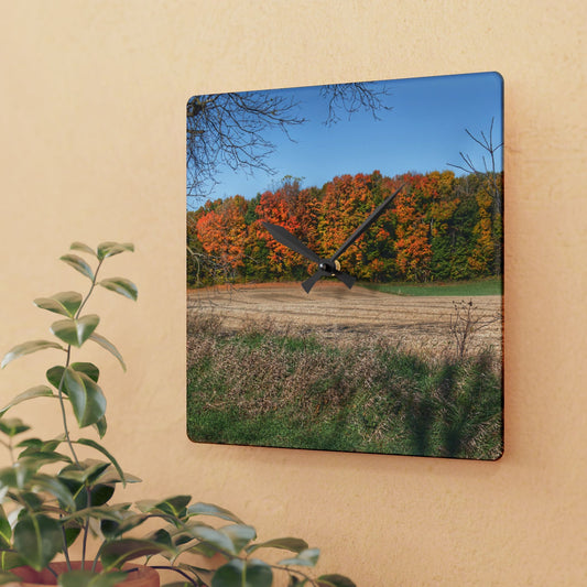 U R There Photography Fall on Piersonville Road Rustic Farmhouse Acrylic Analog Wall Clock