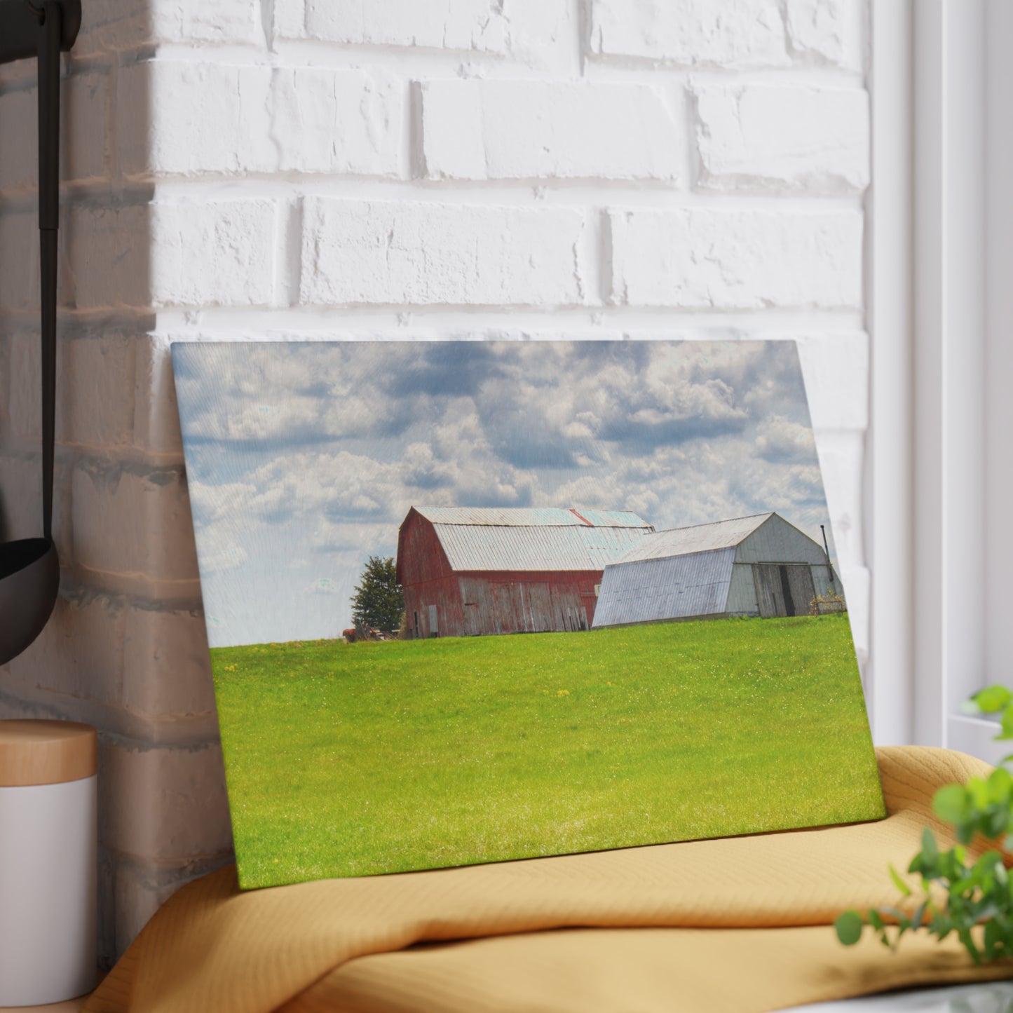 U R There Photography Henderson Hilltop Red Rustic Farmhouse Tempered-Glass Cutting Board
