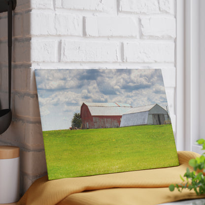 U R There Photography Henderson Hilltop Red Rustic Farmhouse Tempered-Glass Cutting Board