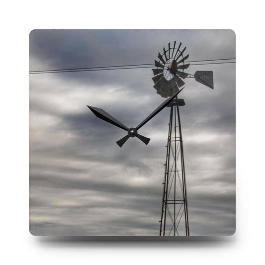 Valentine Road Windmill Rustic Farmhouse Acrylic Analog Wall Clock 10.75'' × 10.75'' (Square)