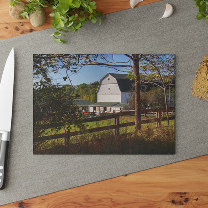 U R There Photography Oakwood Road White I Rustic Farmhouse Tempered-Glass Cutting Board