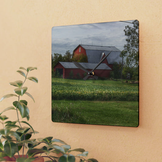 U R There Photography West Dodge Road Reds Rustic Farmhouse Acrylic Analog Wall Clock