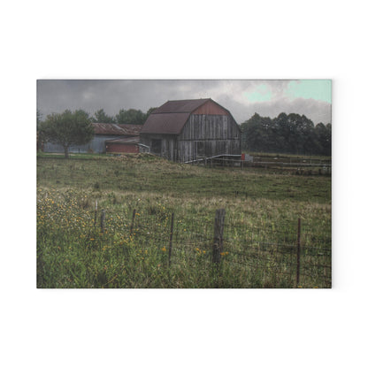 U R There Photography Newark Road Tilted Grey I Rustic Farmhouse Tempered-Glass Cutting Board