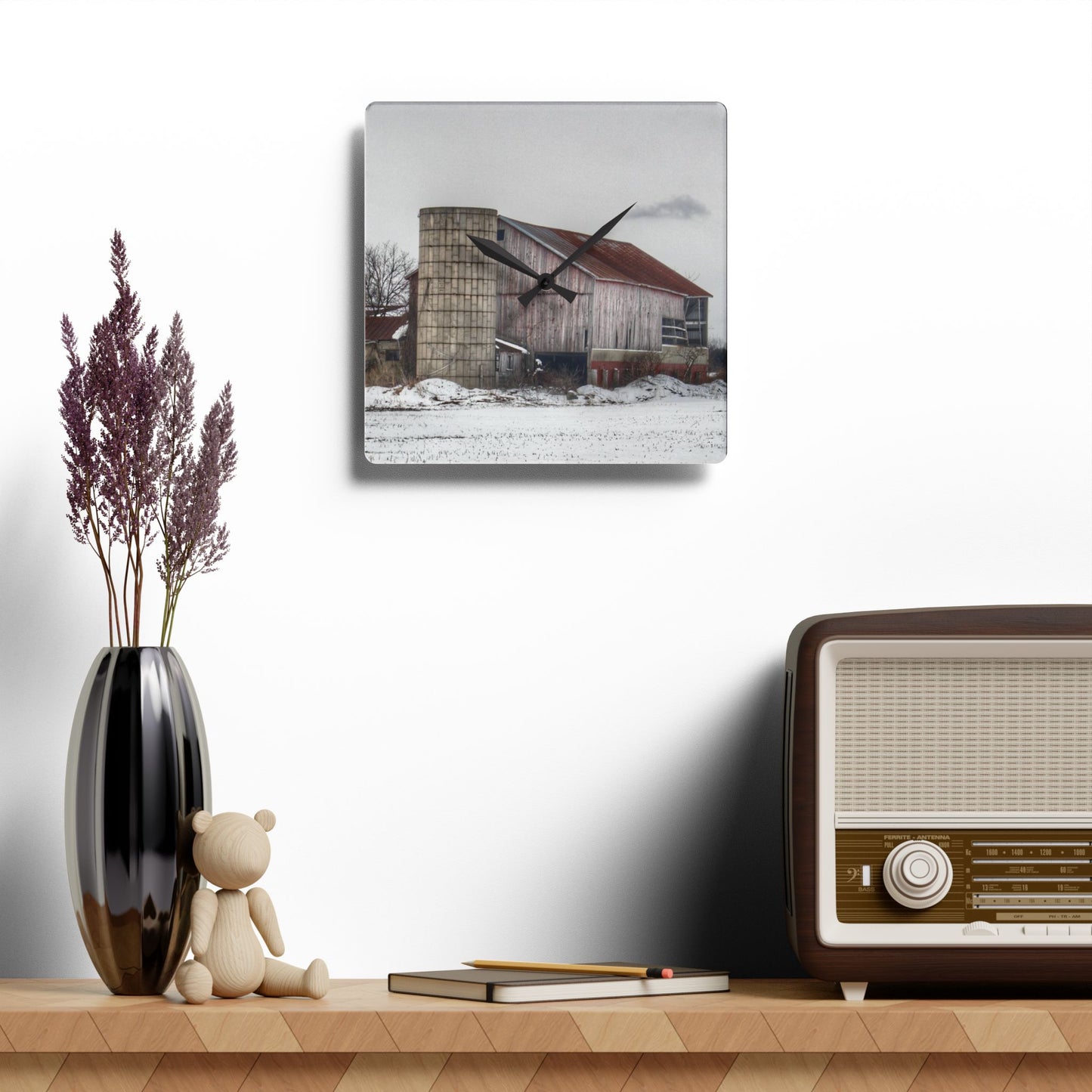 U R There Photography Babcock Road Grey Rustic Farmhouse Acrylic Analog Wall Clock