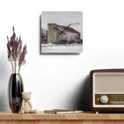 U R There Photography Babcock Road Grey Rustic Farmhouse Acrylic Analog Wall Clock