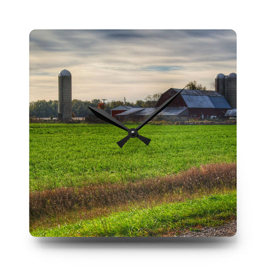 Shepard Road Farm I Rustic Farmhouse Acrylic Analog Wall Clock 10.75'' × 10.75'' (Square)