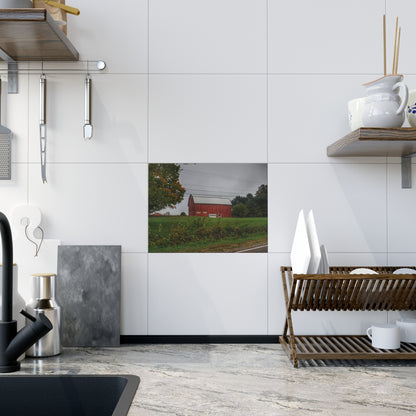 U R There Photography Bronson Lake Road Red Rustic Farmhouse Decorative Ceramic Tile 6" × 8" Glossy