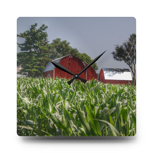Shoemaker Reds Rustic Farmhouse Acrylic Analog Wall Clock 10.75'' × 10.75'' (Square)