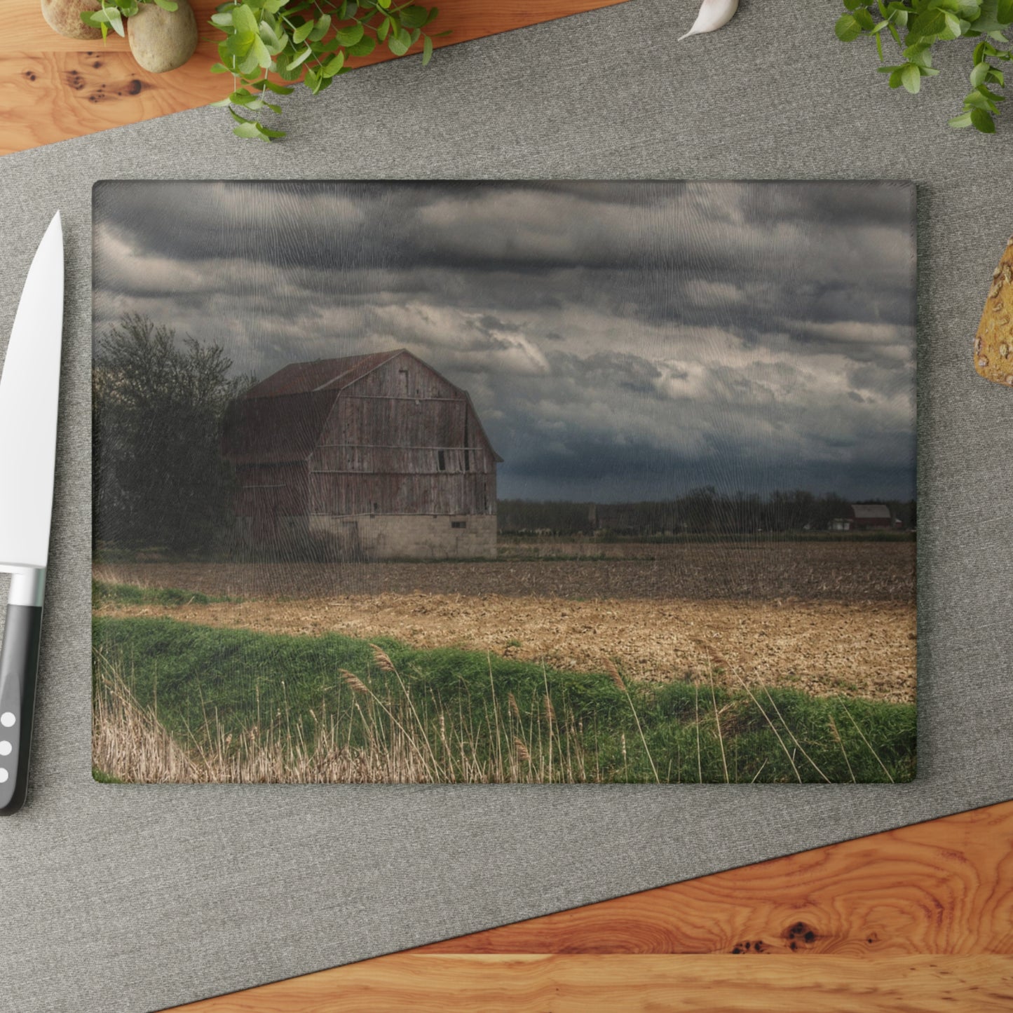 U R There Photography Sandusky Grey I Rustic Farmhouse Tempered-Glass Cutting Board