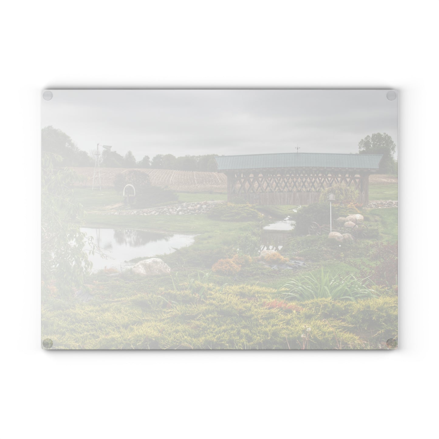 U R There Photography Bridge of Summer Road II Rustic Farmhouse Tempered-Glass Cutting Board 8"x 11"
