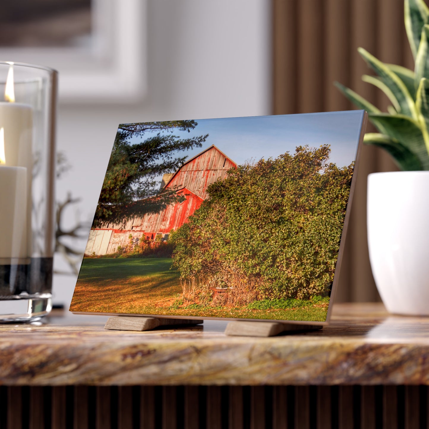 U R There Photography Cade Road Red II Rustic Farmhouse Decorative Ceramic Tile