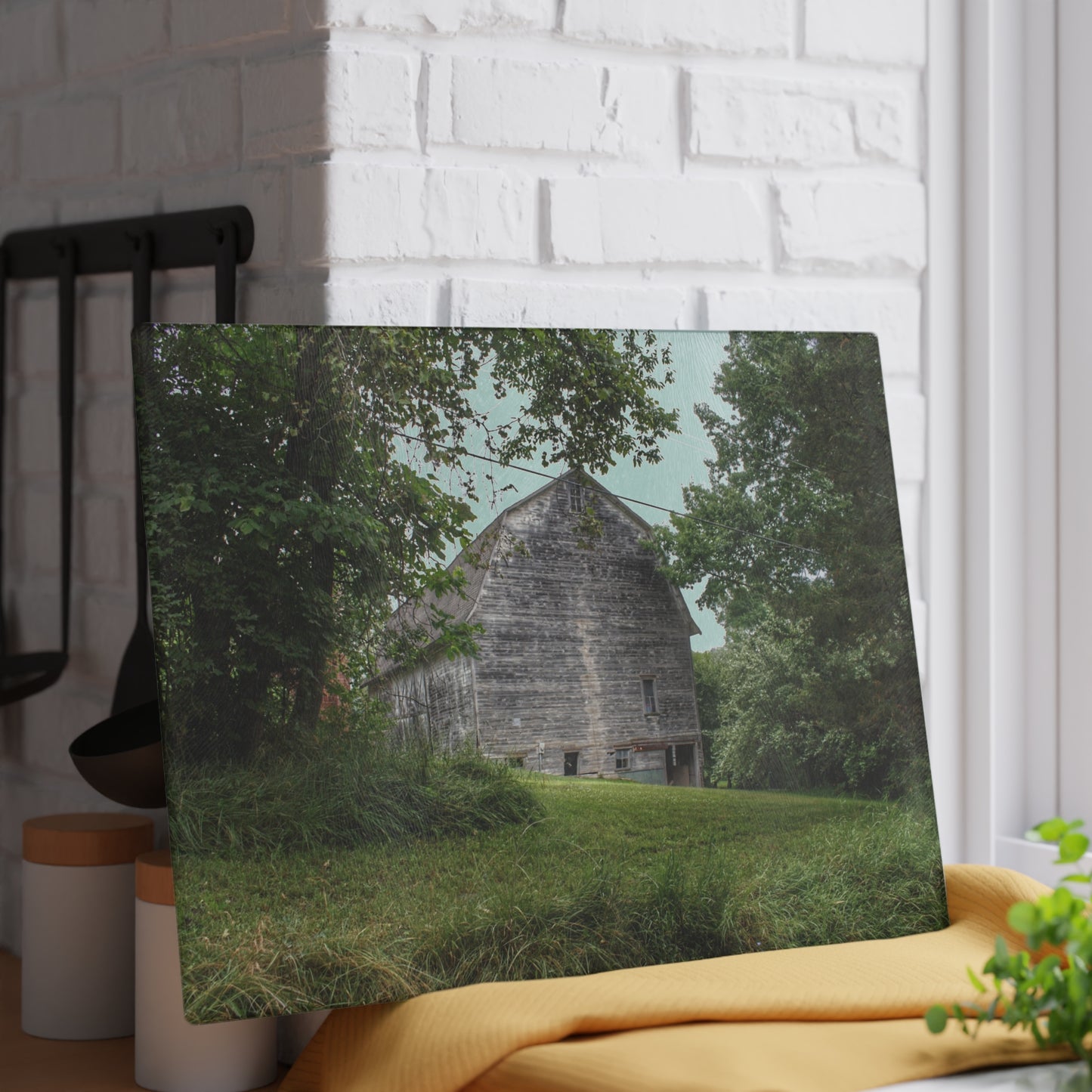 U R There Photography Snell Grey Rustic Farmhouse Tempered-Glass Cutting Board