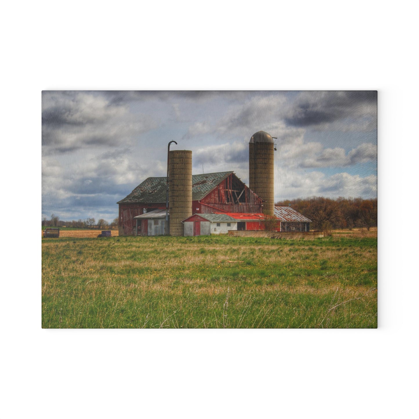 U R There Photography Centerline Road Red Rustic Farmhouse Tempered-Glass Cutting Board