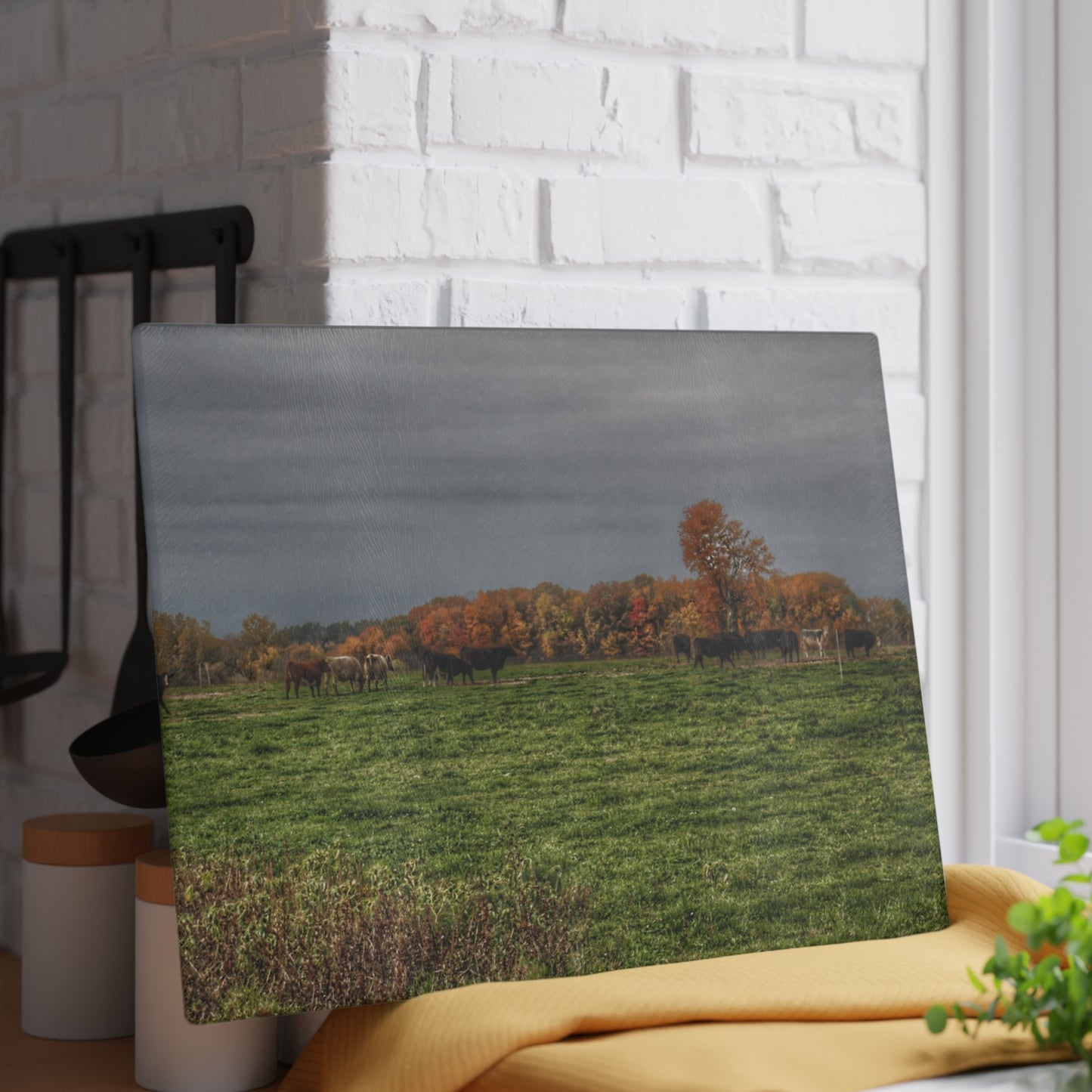 U R There Photography Oak Cows Rustic Farmhouse Tempered-Glass Cutting Board 8"x 11"