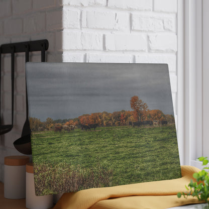 U R There Photography Oak Cows Rustic Farmhouse Tempered-Glass Cutting Board 8"x 11"