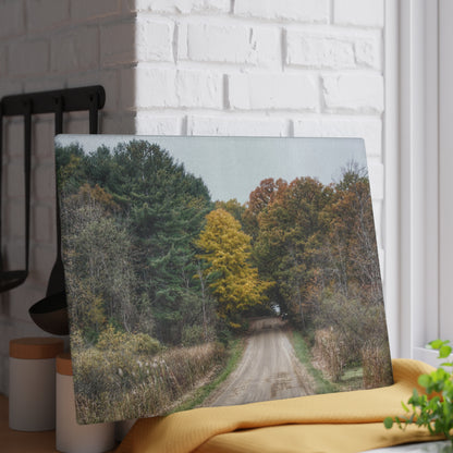 U R There Photography Country Roads in Dryden I Rustic Farmhouse Tempered-Glass Cutting Board