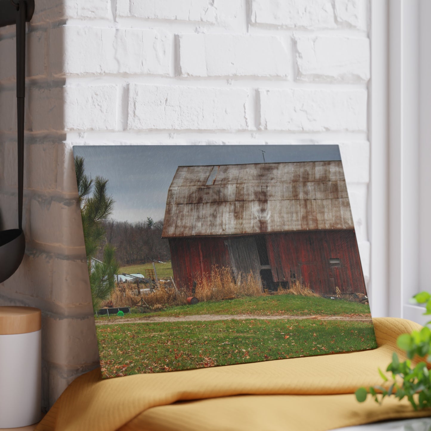 U R There Photography Castle Road Relic Red Rustic Farmhouse Tempered-Glass Cutting Board