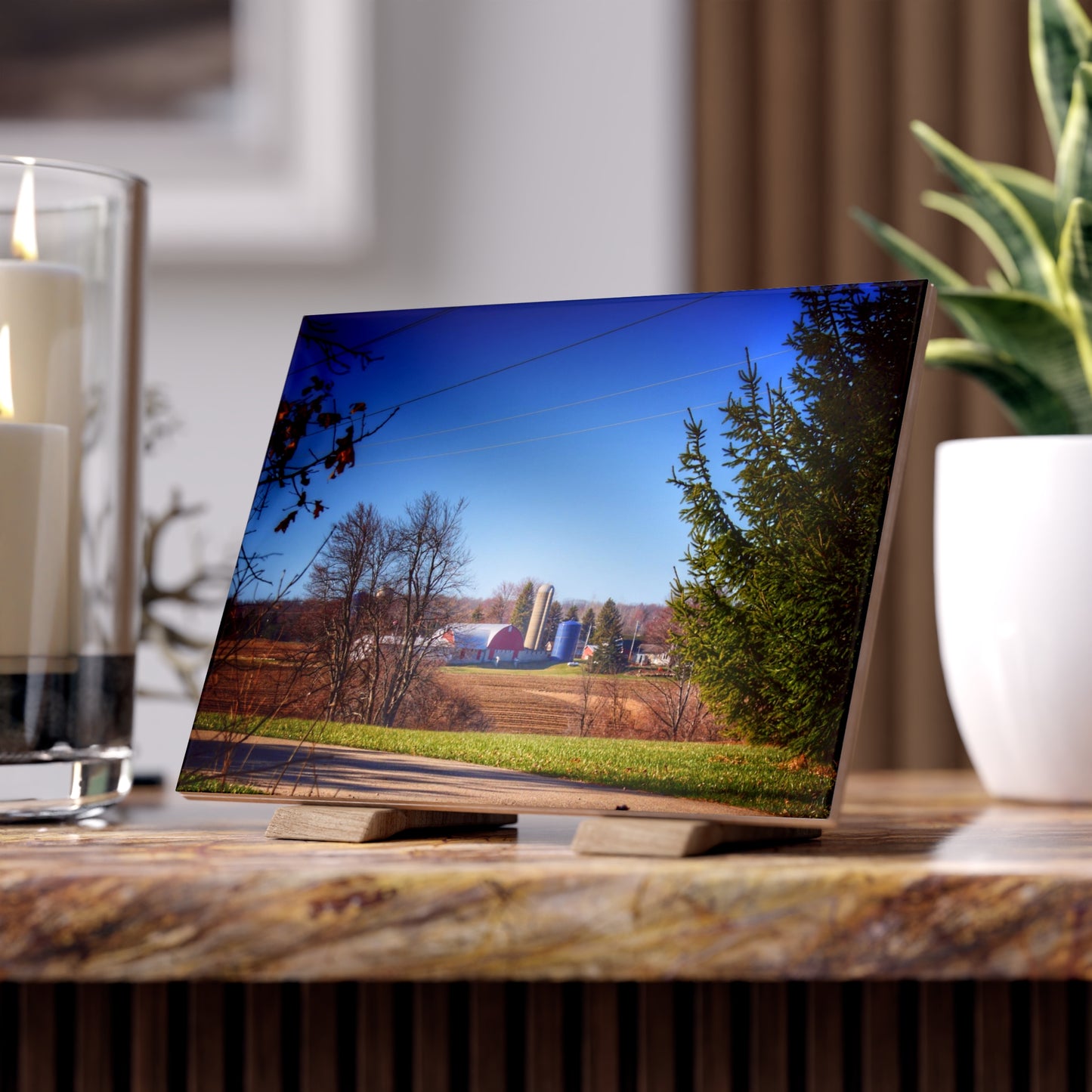 U R There Photography Across the Field on Brocker Road Rustic Farmhouse Decorative Ceramic Tile