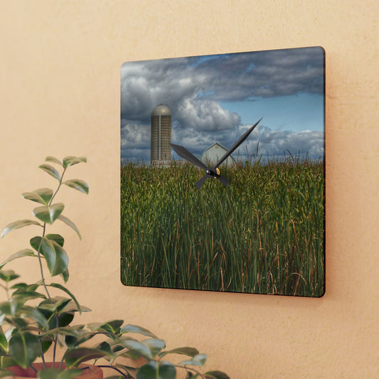 Rustic Farmhouse Wall Clock featuring Overlooking a Corn Field