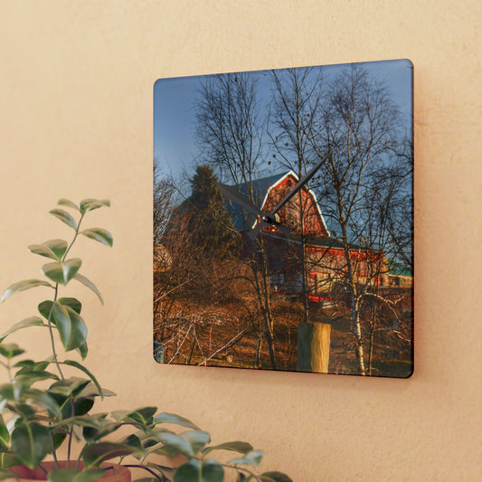 U R There Photography Marathon Road Hillside Red I Rustic Farmhouse Acrylic Analog Wall Clock