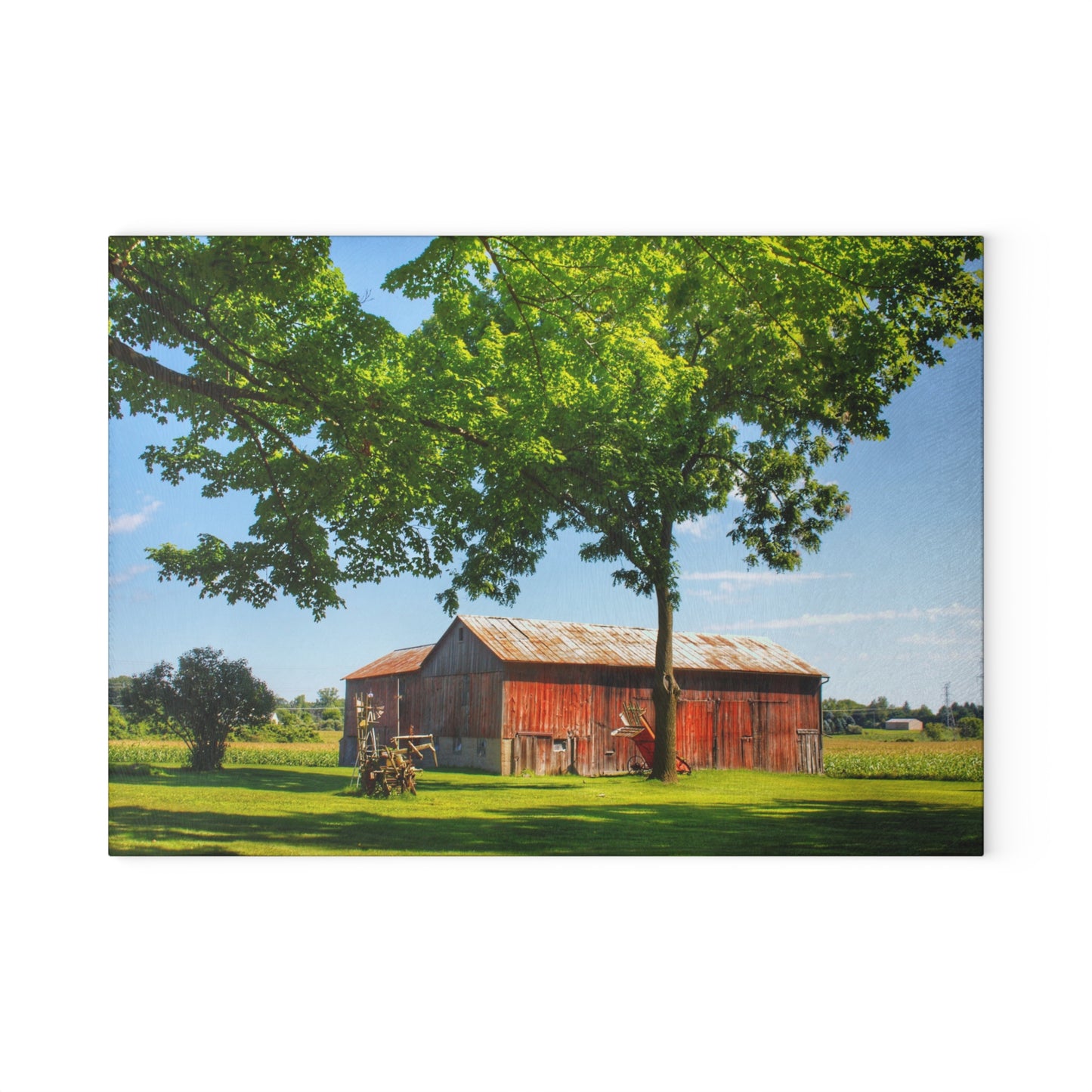 U R There Photography Hunters Creek Little Red Cow Barn Rustic Farmhouse Tempered-Glass Cutting Board