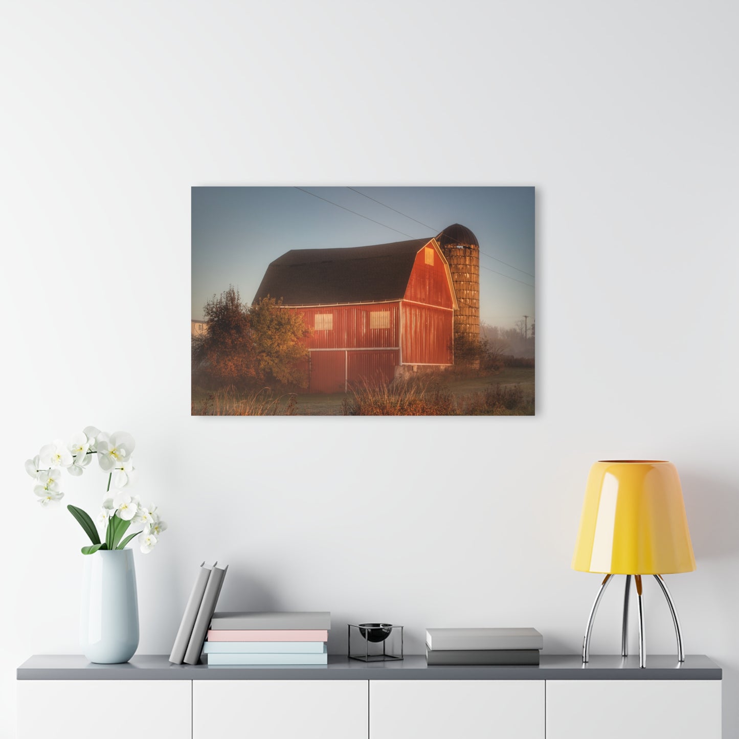 U R There Photography Klam Road Red Meets Foggy Sunrise II Rustic Farmhouse Acrylic Wall Print 20"x16"